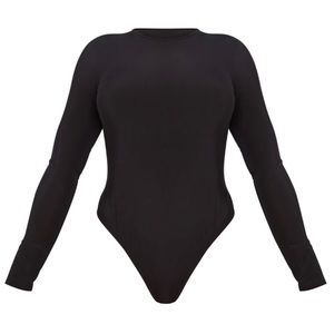 Pretty Little Thing- Shape Black Slinky Long Sleeve Bodysuit